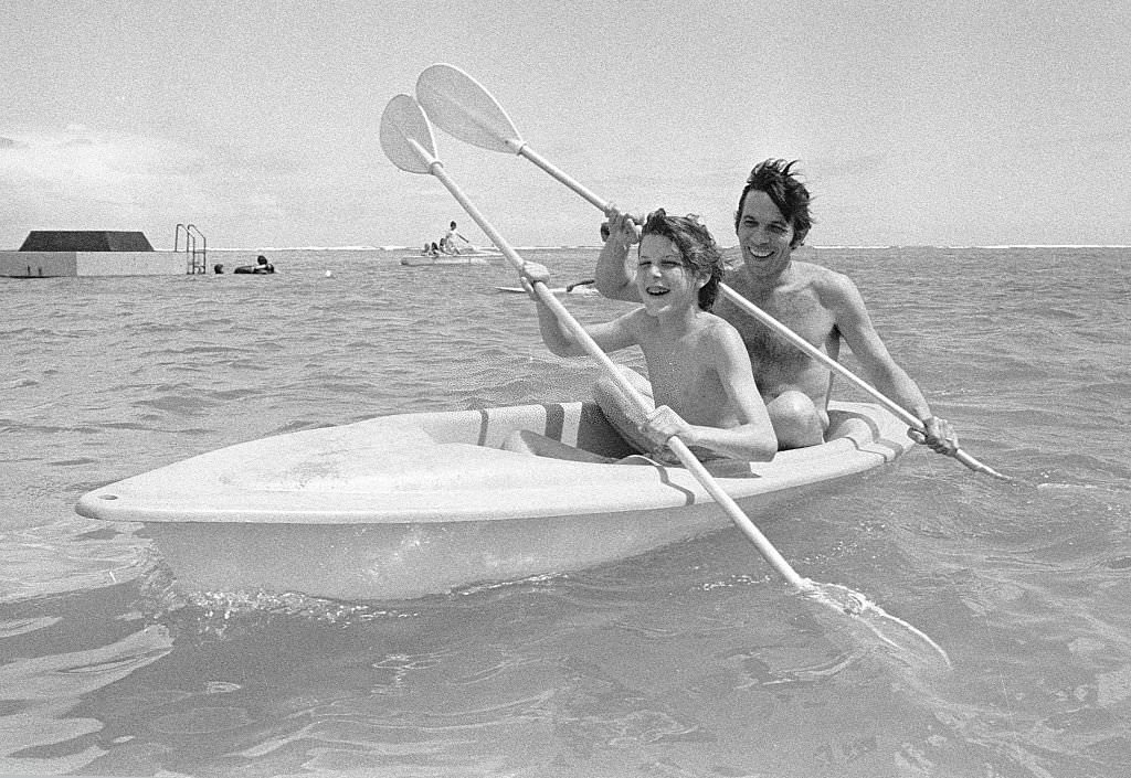 13 year-old Adam Nimoy and Leonard Nimoy, enjoying the surf at Waikiki, 1970