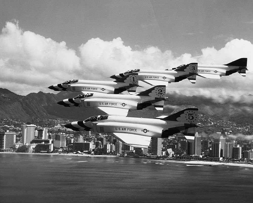 "Thunderbirds" Aerobatic Team in Formation, Waikiki, 1970s