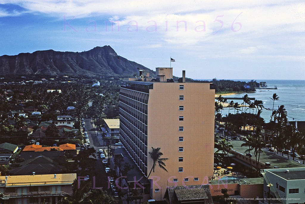 Diamond Head view of the Waikiki Biltmore Hotel seen from the Princess Kaiulani Hotel, 1950s