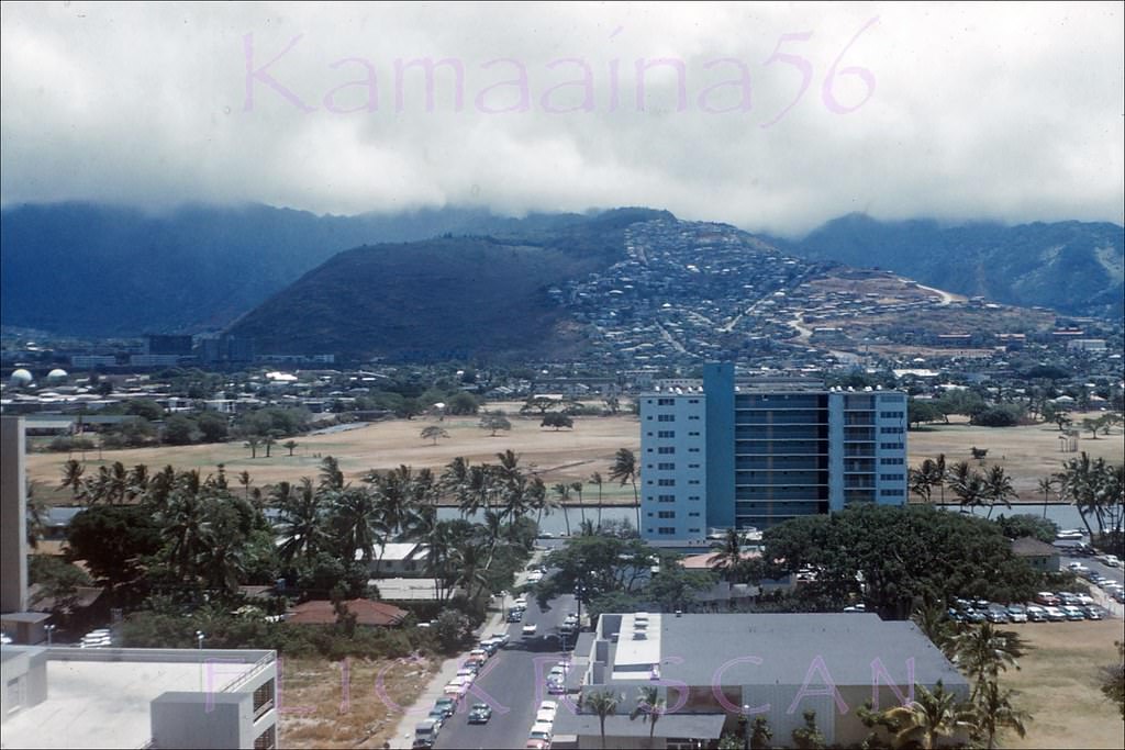 Mountain view from an upper floor at the Princess Kaiulani Hotel, 1962