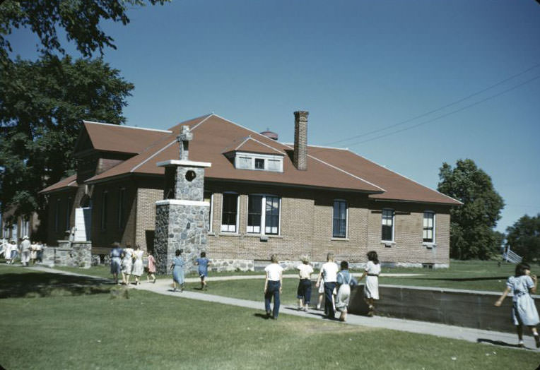 Children going to chapel, Bethany Indian Mission, Wittenberg, Wisconsin, 1953