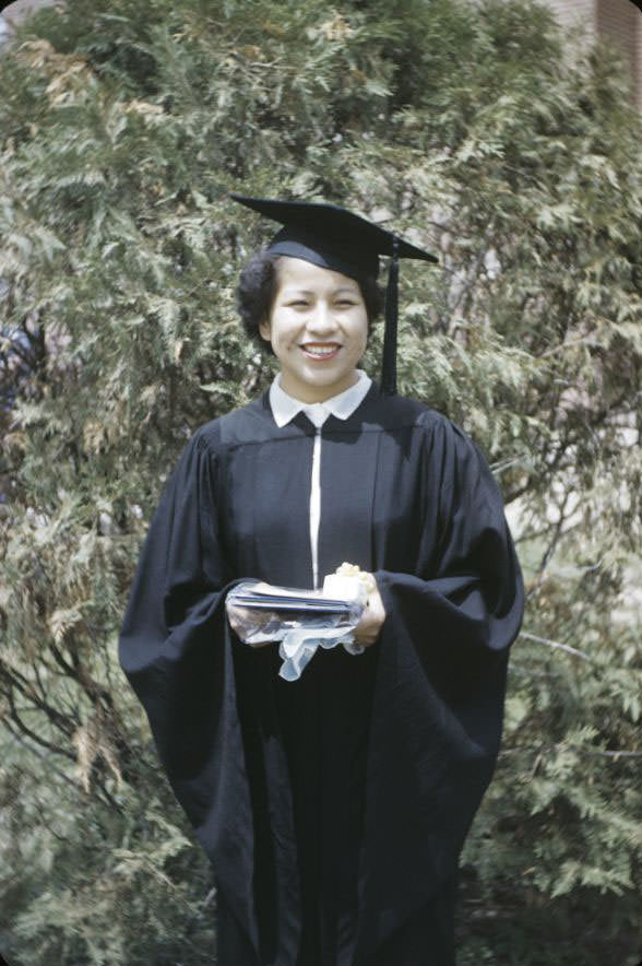 Angelina Hopinka graduating from Luther College , Bethany Indian Mission, Wittenberg, Wisconsin, 1953