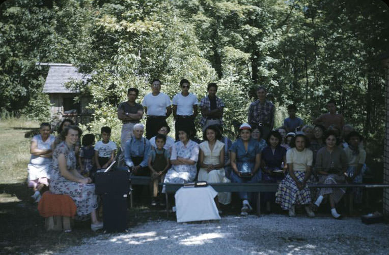 Outdoor Sunday service, Bethany Indian Mission, Wittenberg, Wisconsin, 1953