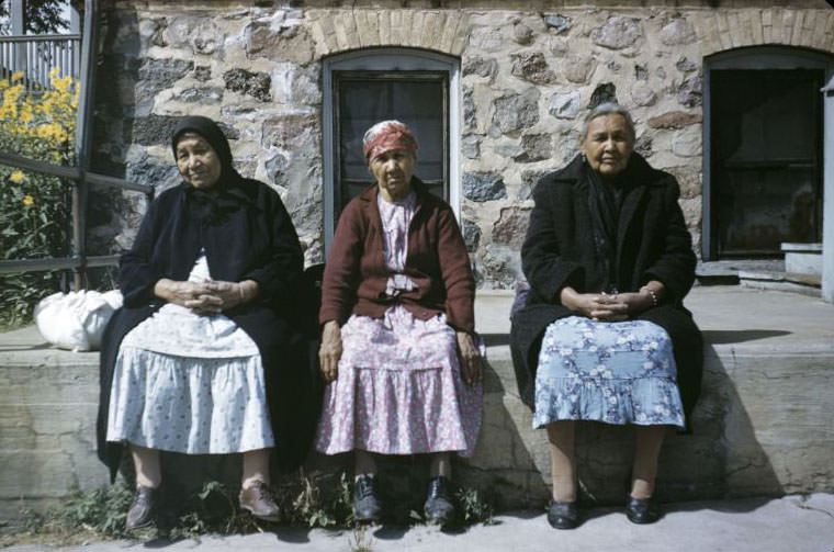 Three ladies who live at the Old Home, Bethany Indian Mission, Wittenberg, Wisconsin, 1953