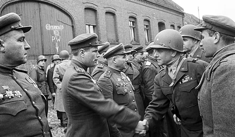 Americans and Soviet Troops Meeting