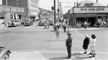 People being ticketed indecent Exposure Rockaway Beach 1946