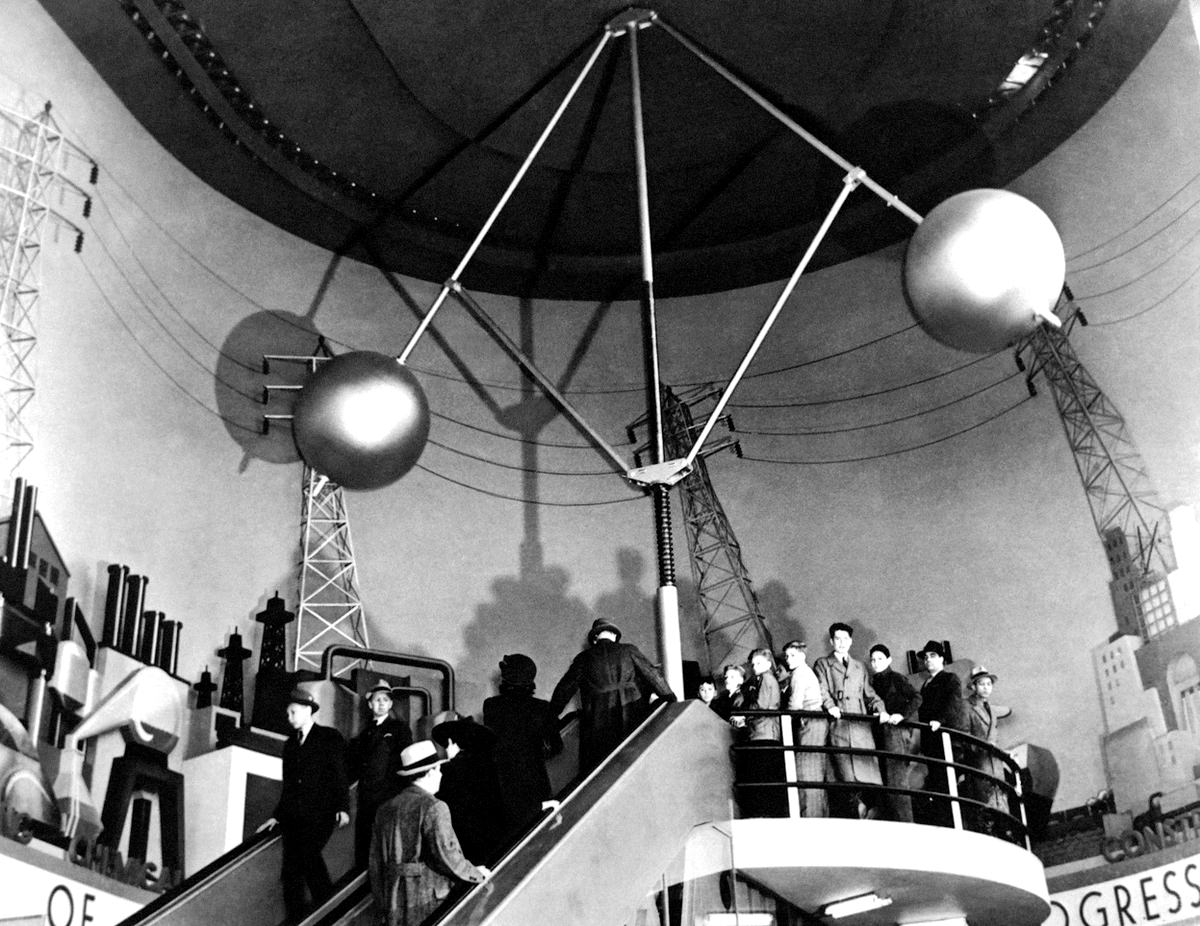 Visitors ascend the "electric stairway" in the Hall of Power at the Westinghouse Building at the World's Fair, on May 8, 1939.