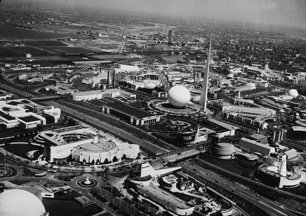 Aerial view of the 1939 New York World's Fair in Flushing Meadow Park, Queens, New York City.