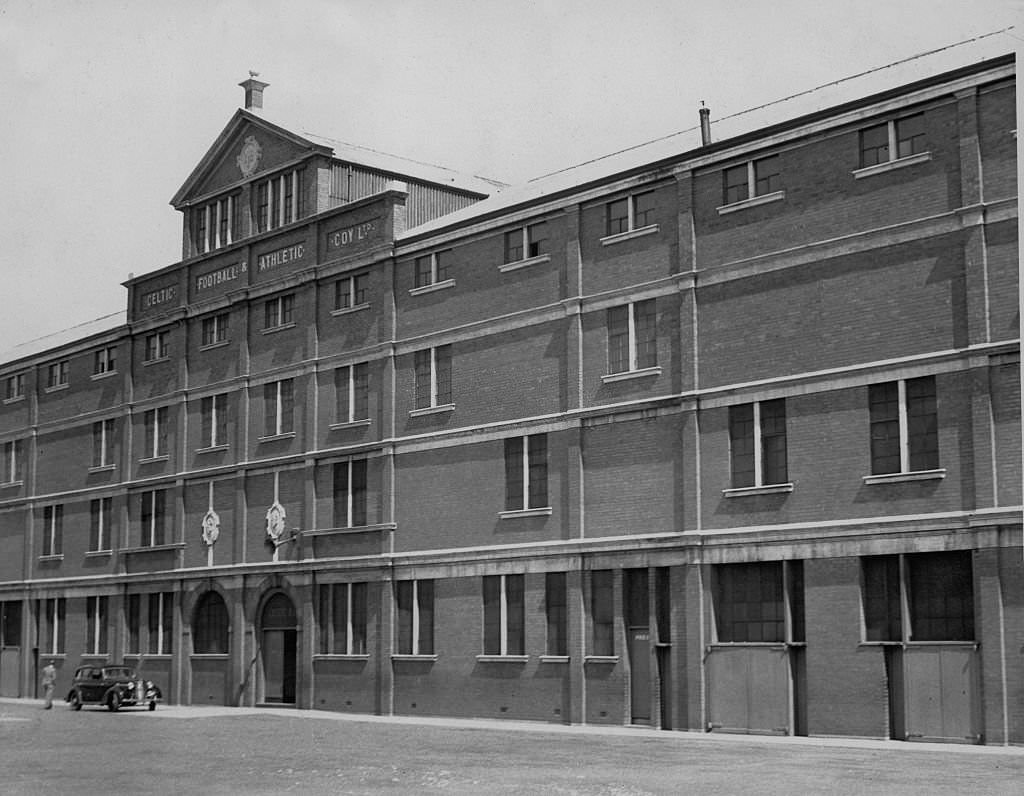 Exterior view of Celtic Park, home of Glasgow Celtic football club in Parkhead, 1962