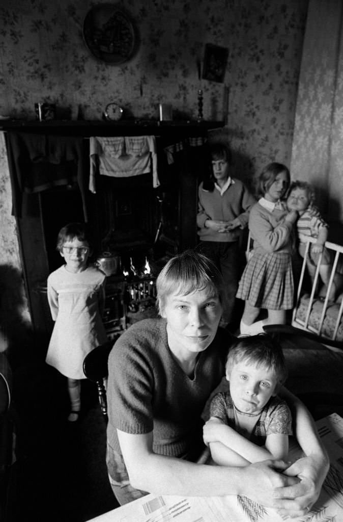 A mother with her five children in poor housing in the notorious Gorbals district of Glasgow, 1969