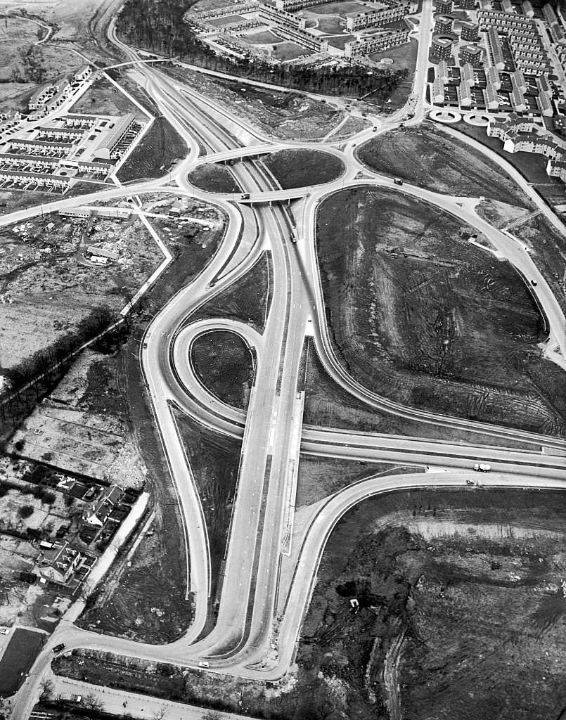 Aerial view of Flyover, Cumbernauld, North Lanarkshire, Scotland, 22nd December 1965.