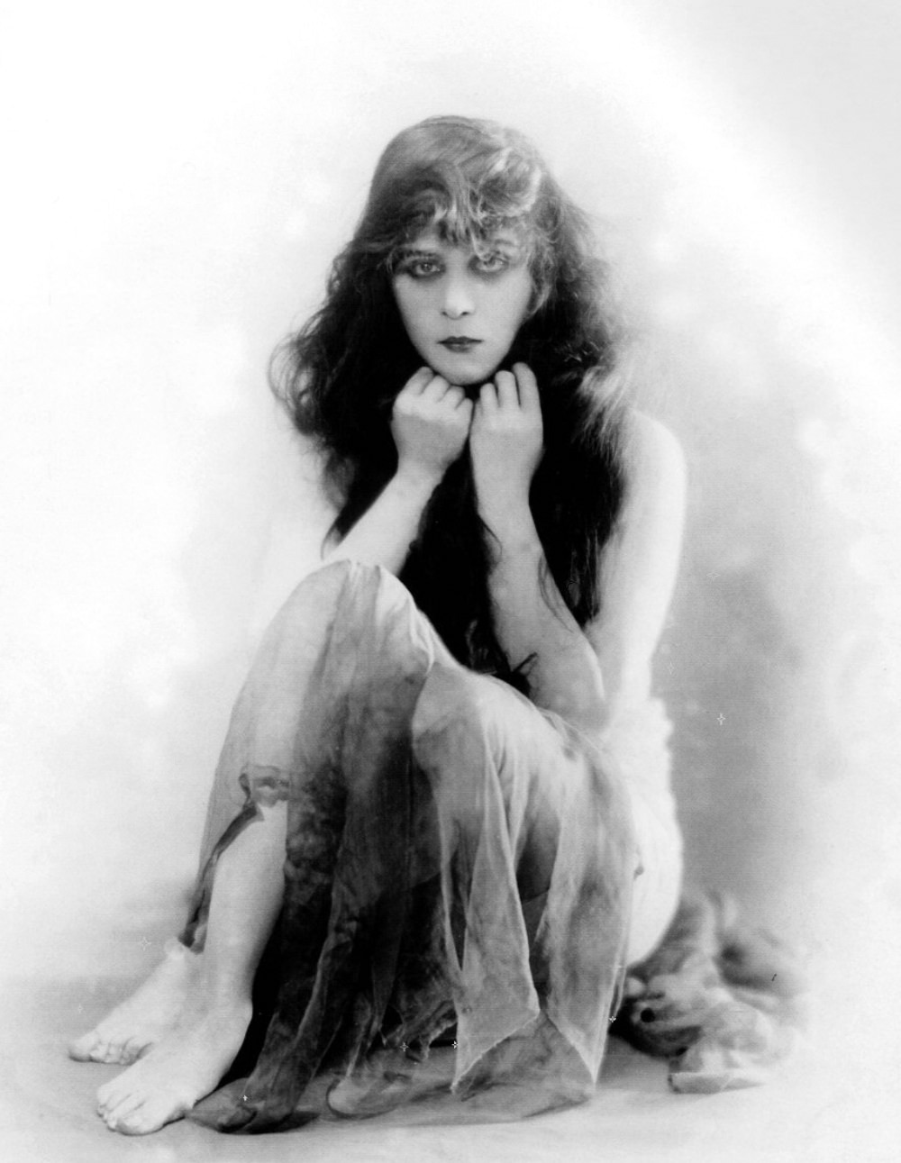 Theda Bara Posing with Skeleton for the Silent Film 'A Fool There Was (1915)