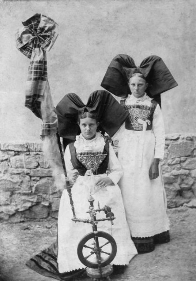 Alsatian Women in their Traditional Costumes and beautiful Headdress from the Early 20th Century