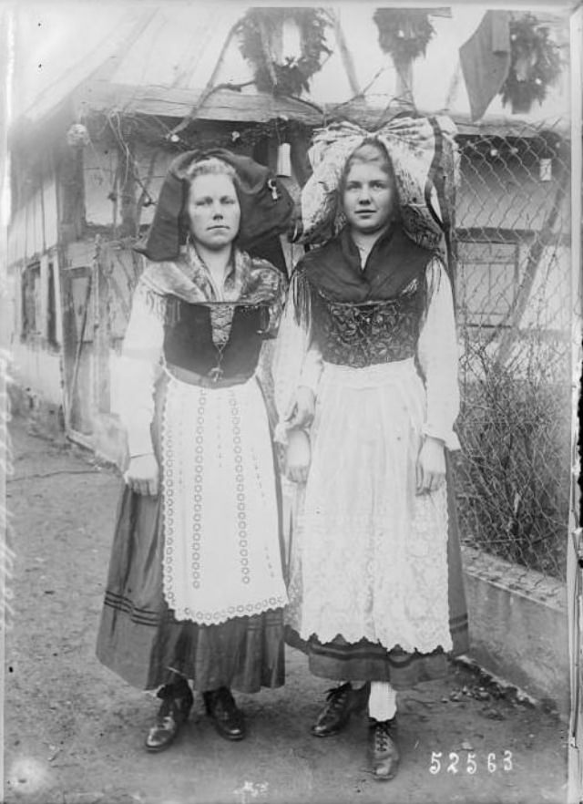 Alsatian Women in their Traditional Costumes and beautiful Headdress from the Early 20th Century