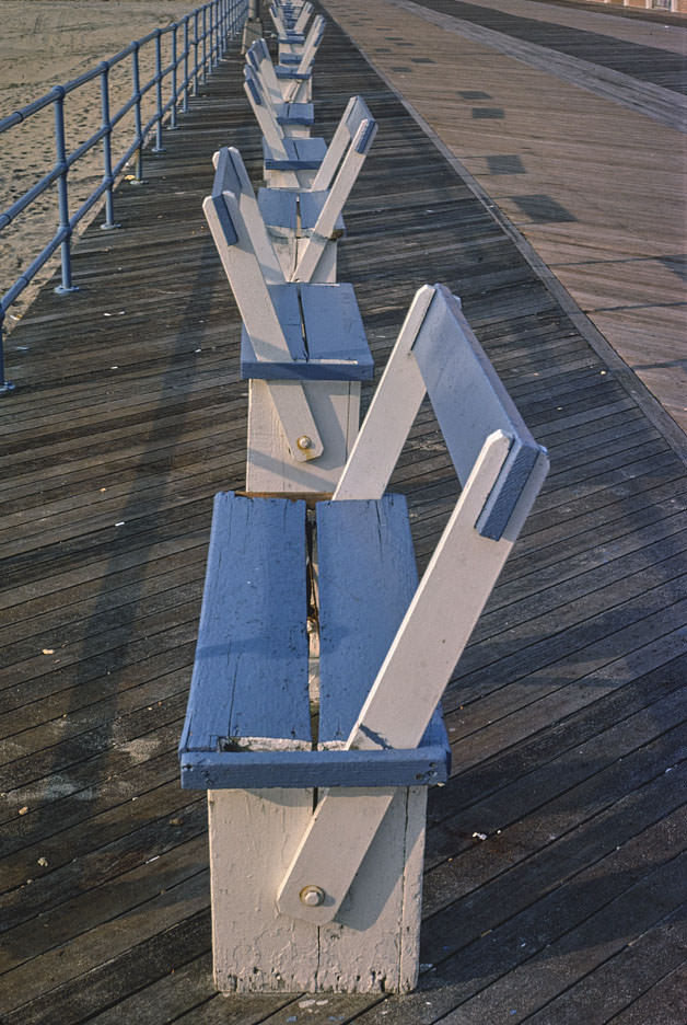 Boardwalk benches adjustable, Asbury Park, New Jersey, 1978