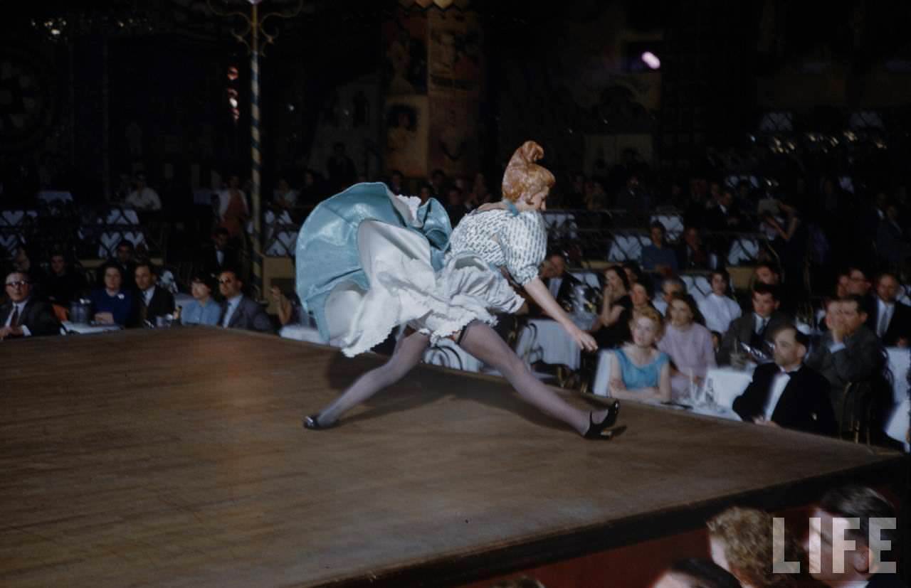 Performance and Backstage Life of Can Can Dancers at the Moulin Rouge in the 1950s