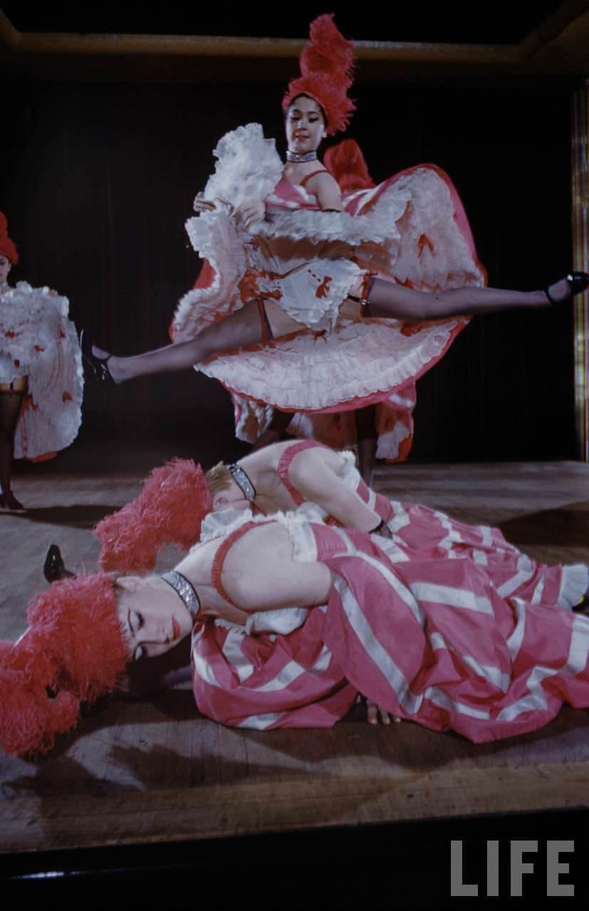 Performance and Backstage Life of Can Can Dancers at the Moulin Rouge in the 1950s