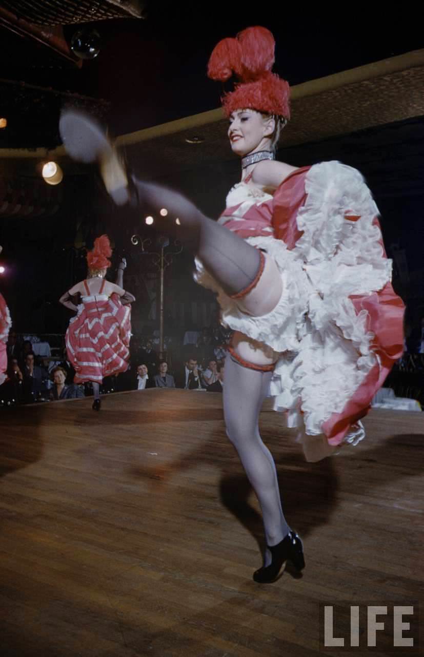 Performance and Backstage Life of Can Can Dancers at the Moulin Rouge in the 1950s