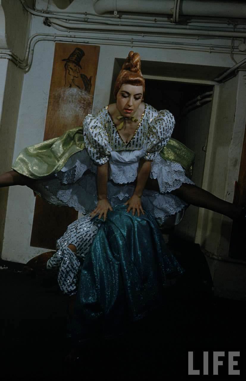 Performance and Backstage Life of Can Can Dancers at the Moulin Rouge in the 1950s