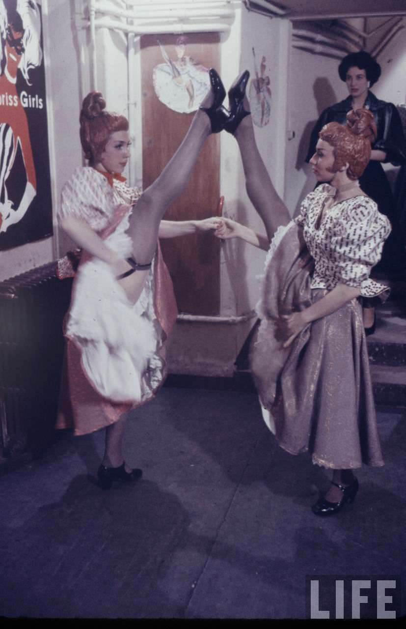 Performance and Backstage Life of Can Can Dancers at the Moulin Rouge in the 1950s