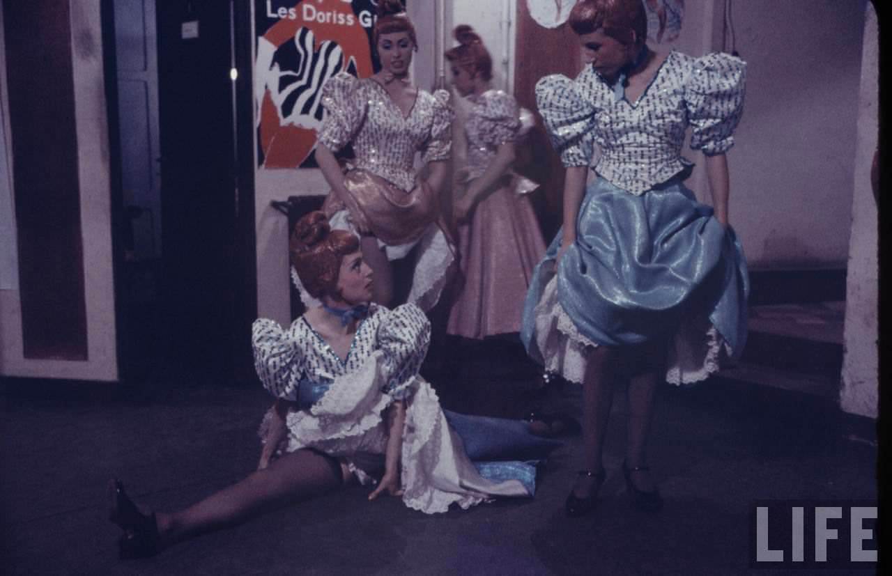 Performance and Backstage Life of Can Can Dancers at the Moulin Rouge in the 1950s