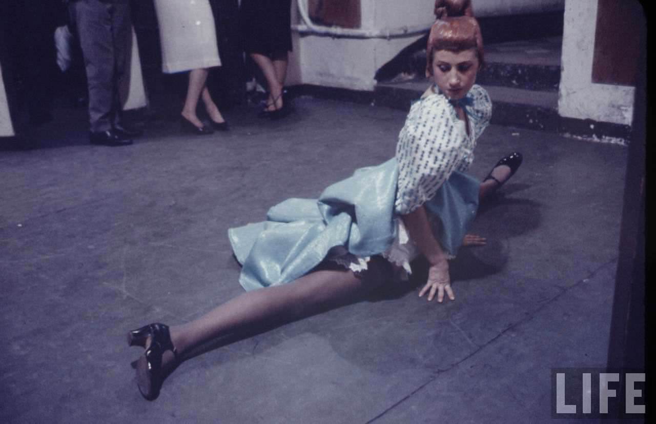 Performance and Backstage Life of Can Can Dancers at the Moulin Rouge in the 1950s