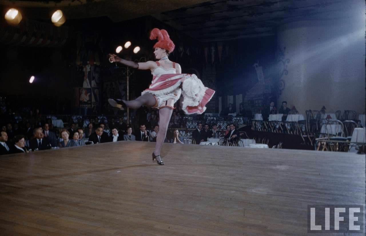 Performance and Backstage Life of Can Can Dancers at the Moulin Rouge in the 1950s