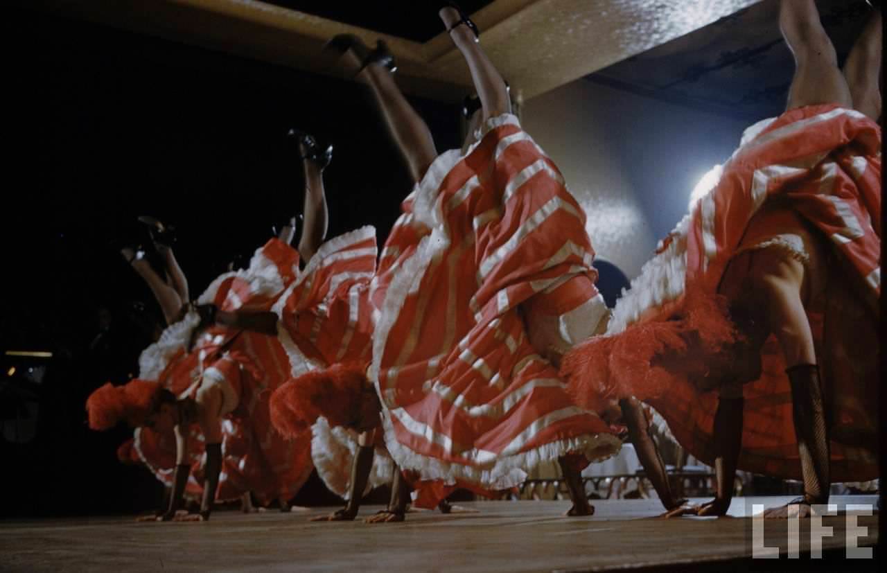 Performance and Backstage Life of Can Can Dancers at the Moulin Rouge in the 1950s