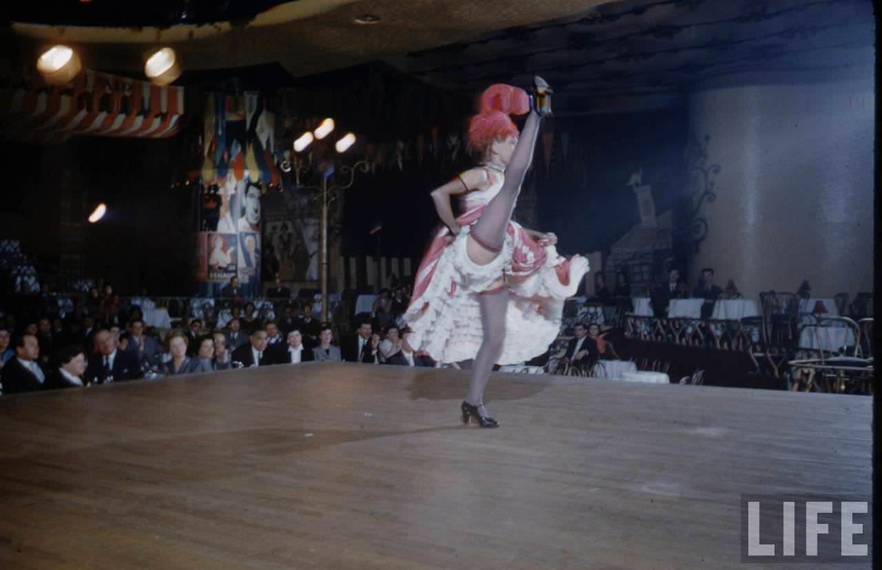 Performance and Backstage Life of Can Can Dancers at the Moulin Rouge in the 1950s