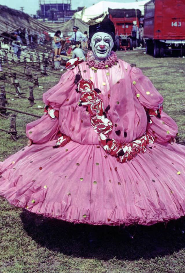 Louis Nagy, a clown in pink Circus Serenade wardrobe.