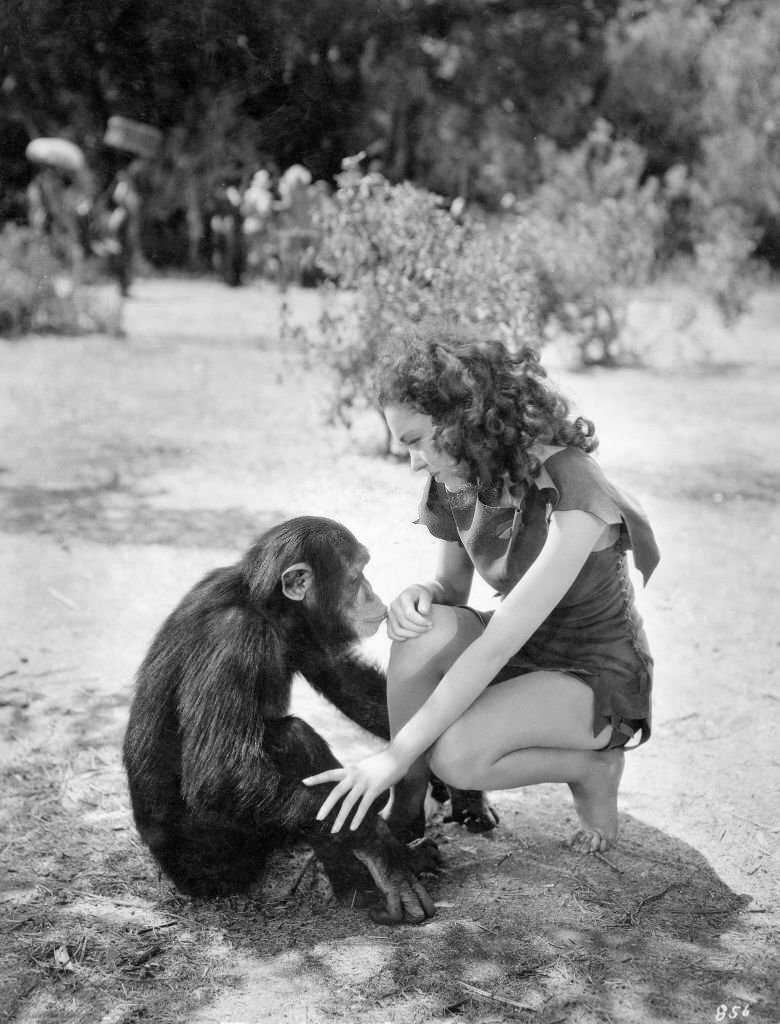 Maureen O'Sullivan with chimp