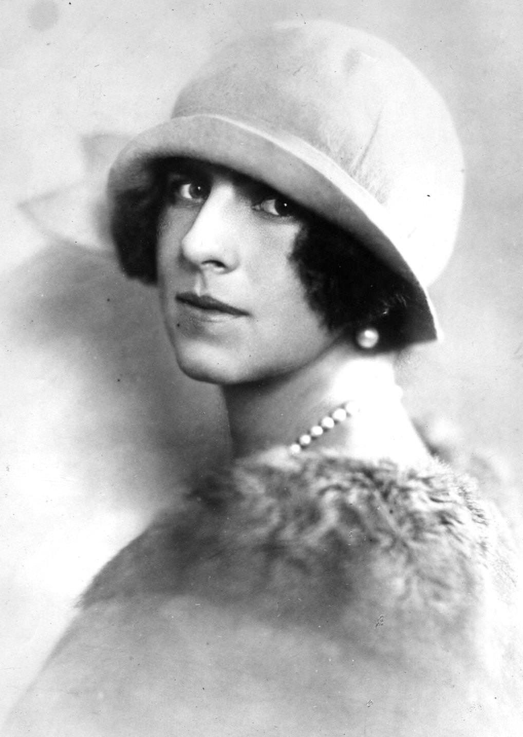 Helen, Crown Princess of Romania in cloche hat, wife of King Carol II. She was born Helen Oldenburg, daughter of King Constantine of Greece, 1925