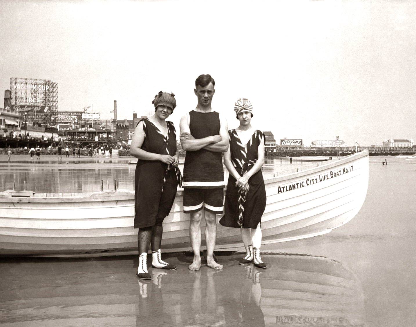 Man and two Women Posing in Bathing Suits, Atlantic City, 1925