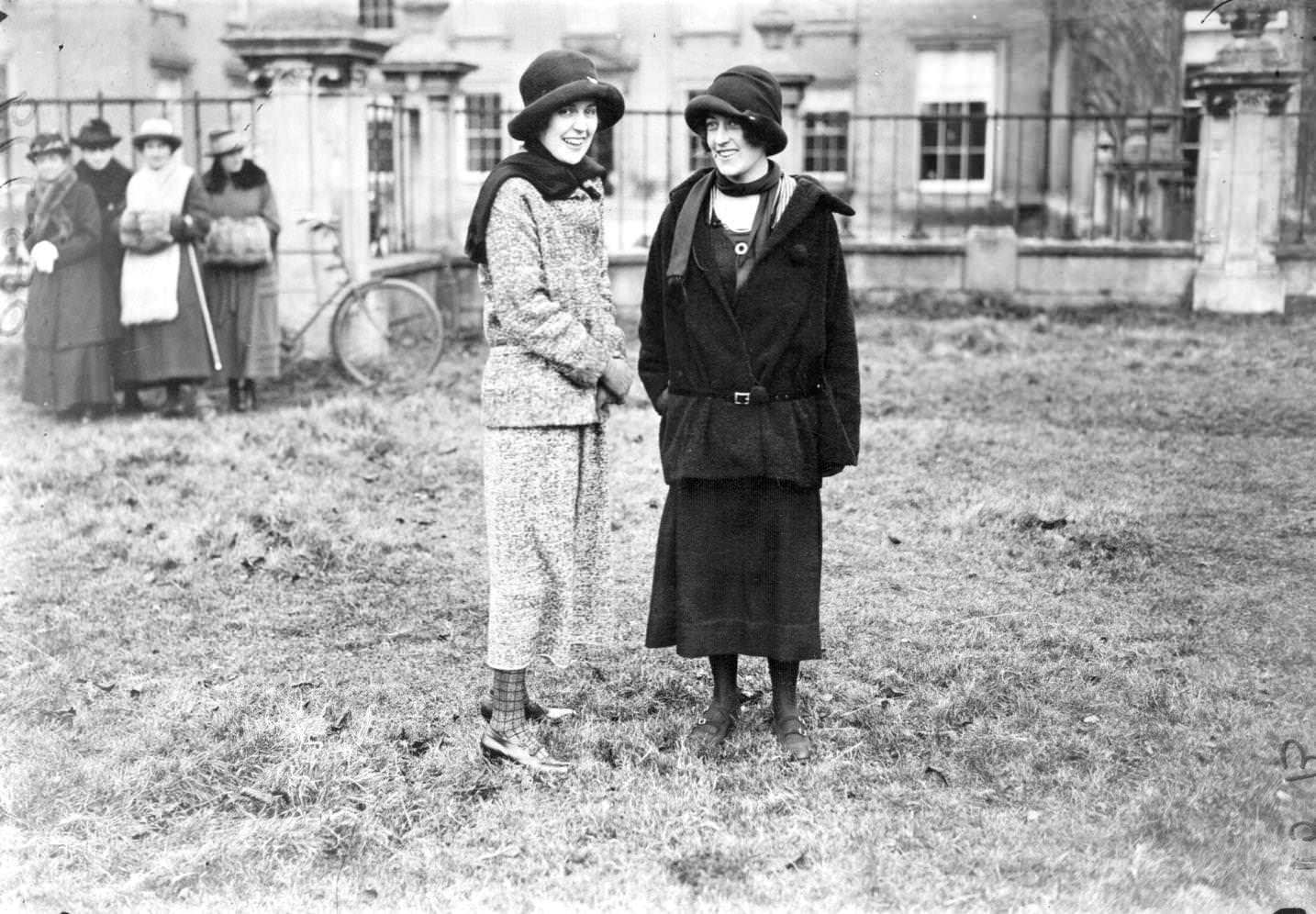 Lady Cynthia Elinor Beatrix Spencer, the second daughter of the 3rd Duke of Abercorn, who married the 7th Earl Spencer in 1919. She is with Lady Annaly, at the Pytchley Hounds meet at Althorp Park, 1923
