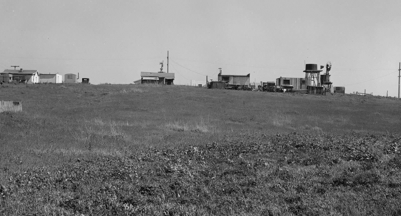 Settlement of small plots held mostly by lettuce shed workers, many from Oklahoma. Outskirts of Salinas, California, 1939
