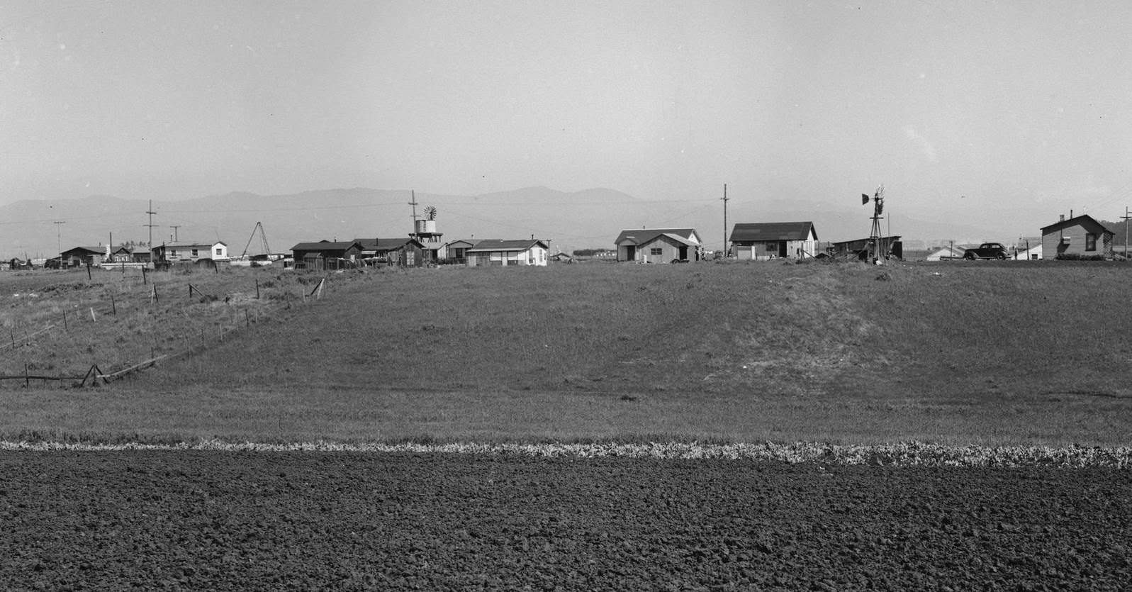 Outskirts of Salinas, California. Shacks occupied by lettuce shed workers, many from Oklahoma 1939