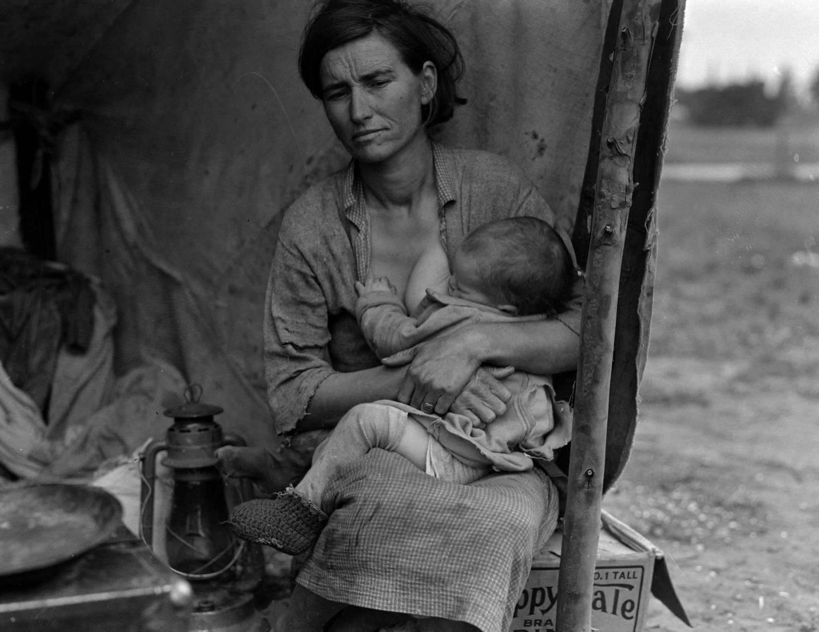 Migrant agricultural worker's family. Seven children without food. Mother aged thirty-two. Father is a native Californian. Nipomo, California, 1936.