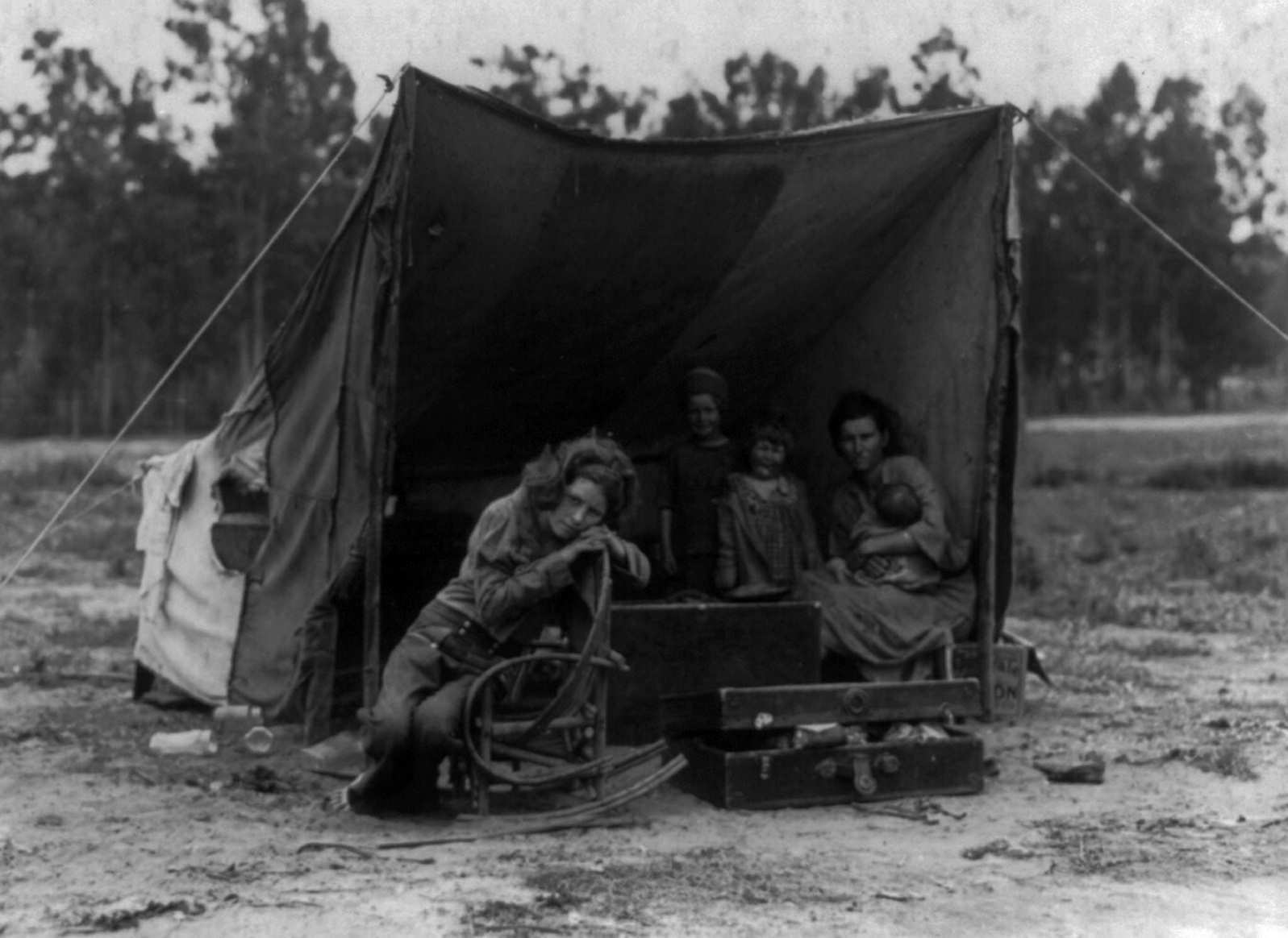 Migrant agricultural worker's family. Seven hungry children. Mother aged thirty-two. Father is native Californian. Nipomo, California, 1936