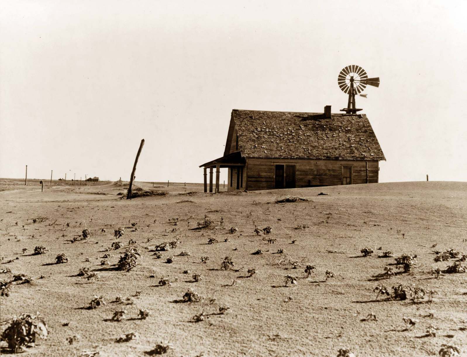 Dust Bowl Farm in Coldwater District, north of Dalhart, Texas. This house is occupied; most of the houses in this district have been abandoned, 1938