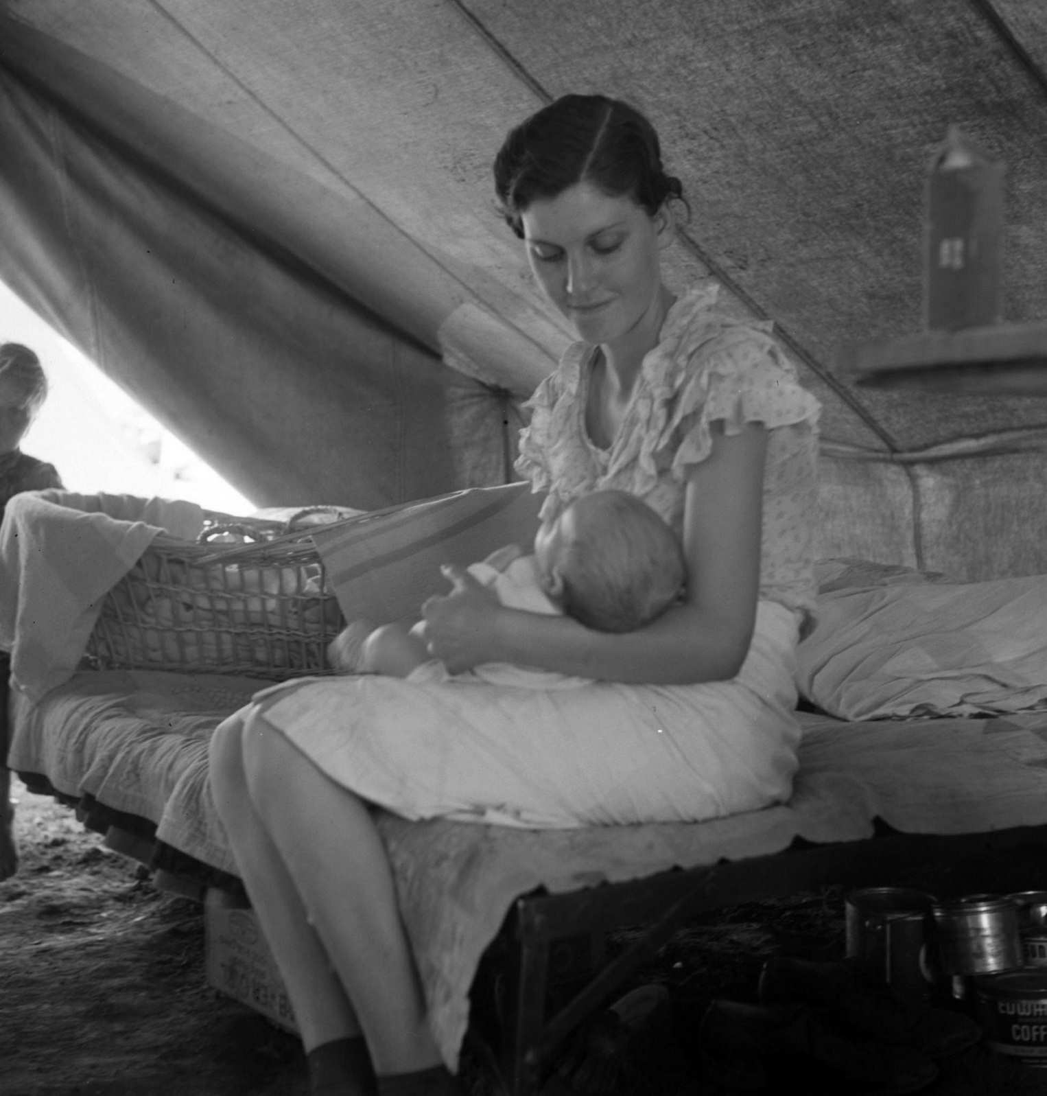 Young migrant mother with six weeks old baby born in a hospital with aid of Farm Security Administration, 1938