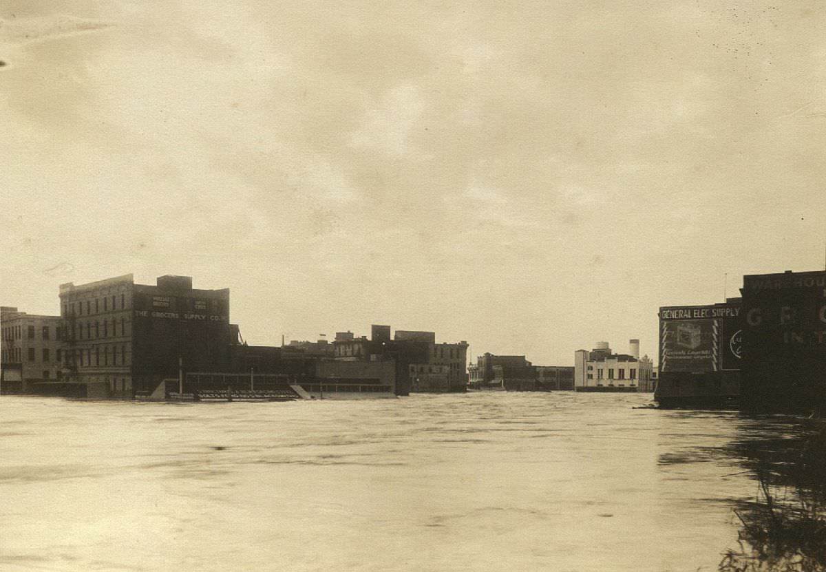 Flooded street in Downtown Houston, 1935