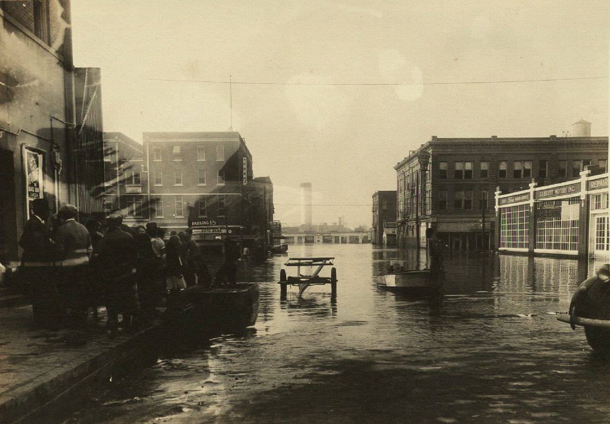Flooded street in Downtown Houston, 1935