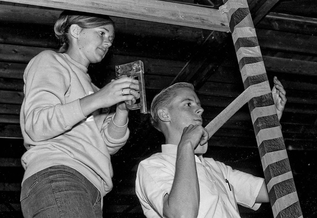 Homecoming Parade Float Building, Fresno State College, 1966