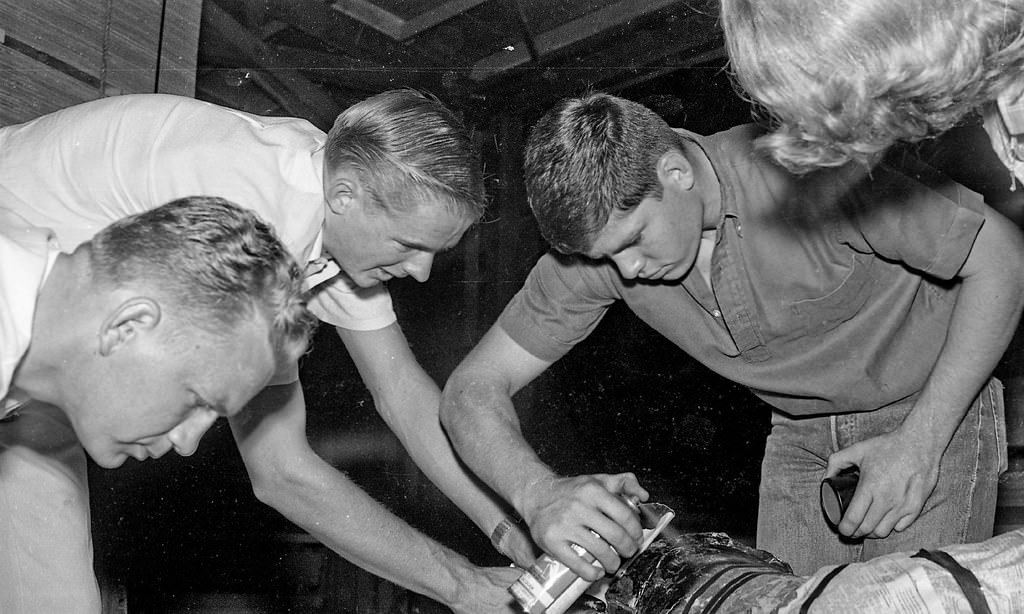 Homecoming Parade Float Building, Fresno State College, 1966