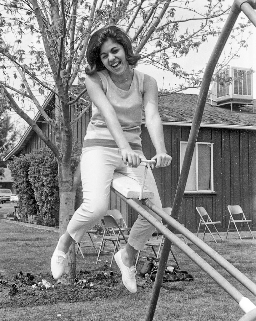Jackie at Saturday student picnic, Fresno State College, 1966