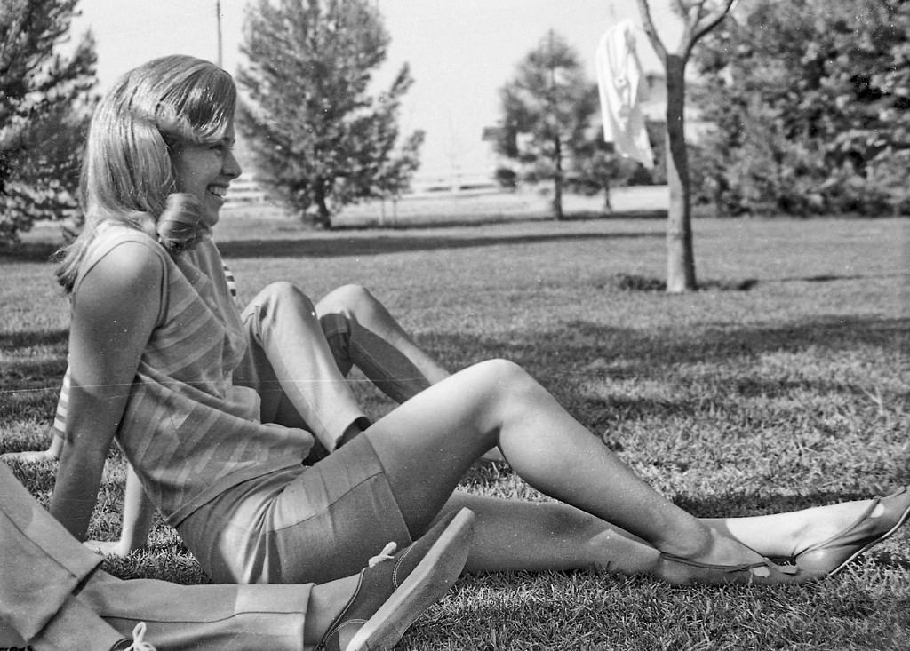 Coeds watching the baseball game, 1966