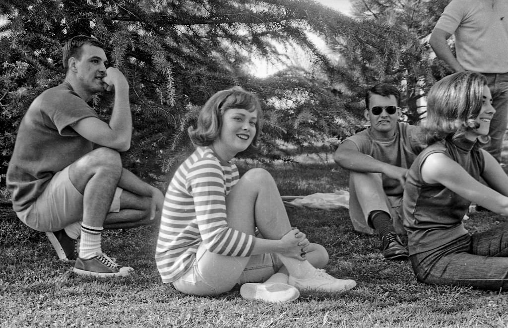 Students watching the picnic baseball game, 1966