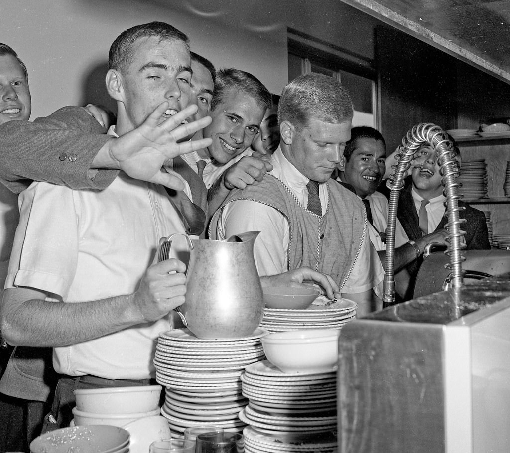 Weekend in the men's dorm kitchen at Fresno State College, 1966