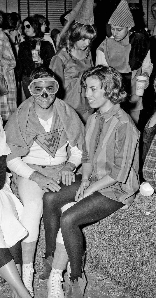 Costume party, Wonder Warthog and date, at Fresno State College, 1963