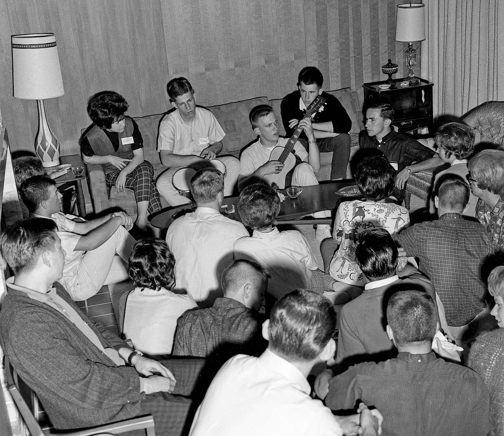 A small social mixer for students at Fresno State College back in 1963.
